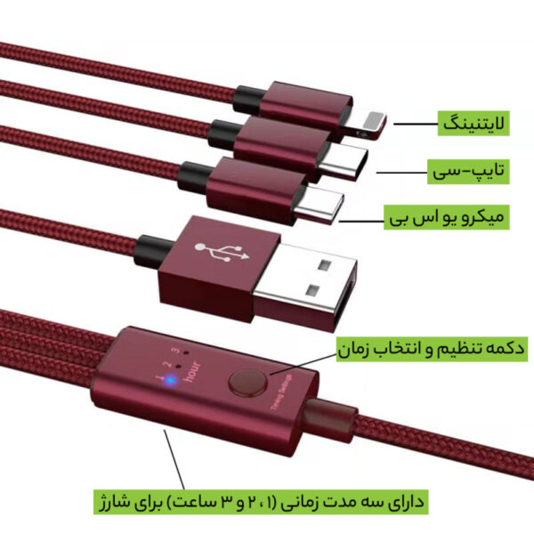 کابل شارژ تایمردار USB به microUSB - لایتنینگ - USB-C مدل QC-200