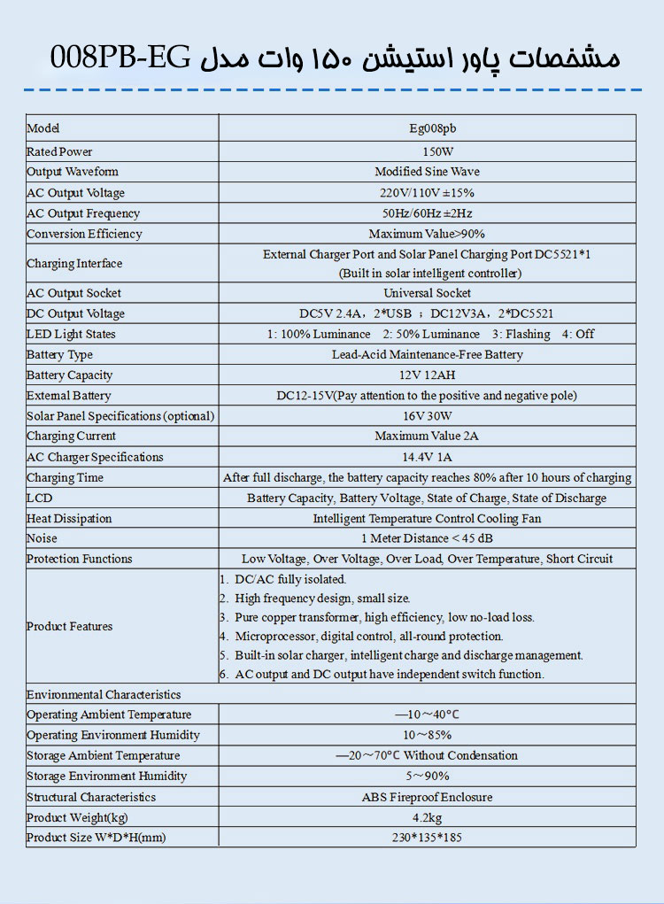 پاور استیشن 150 وات مدل EG-008PB