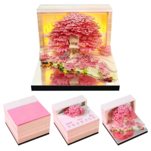 کالندر هنری 3D مدل Sakura Shrine Treehouse 2027 با طراحی باغ رویایی و پایه آینه‌ای و نور پس‌زمینه LED (ارسال 15 روز کاری)