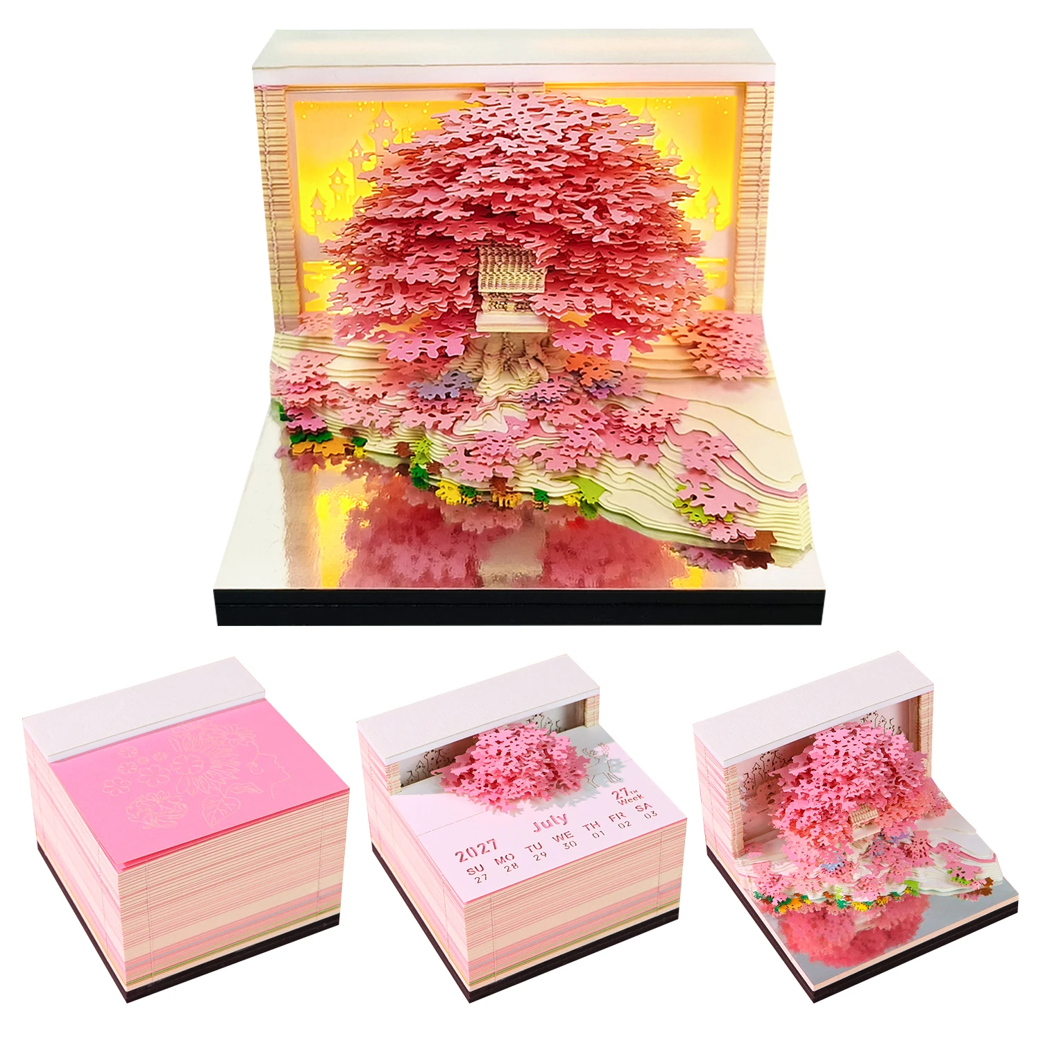 kx_1601894021727-1 کالندر هنری 3D مدل Sakura Shrine Treehouse 2027 با طراحی باغ رویایی و پایه آینهای و نور پسزمینه LED (ارسال 15 روز کاری)