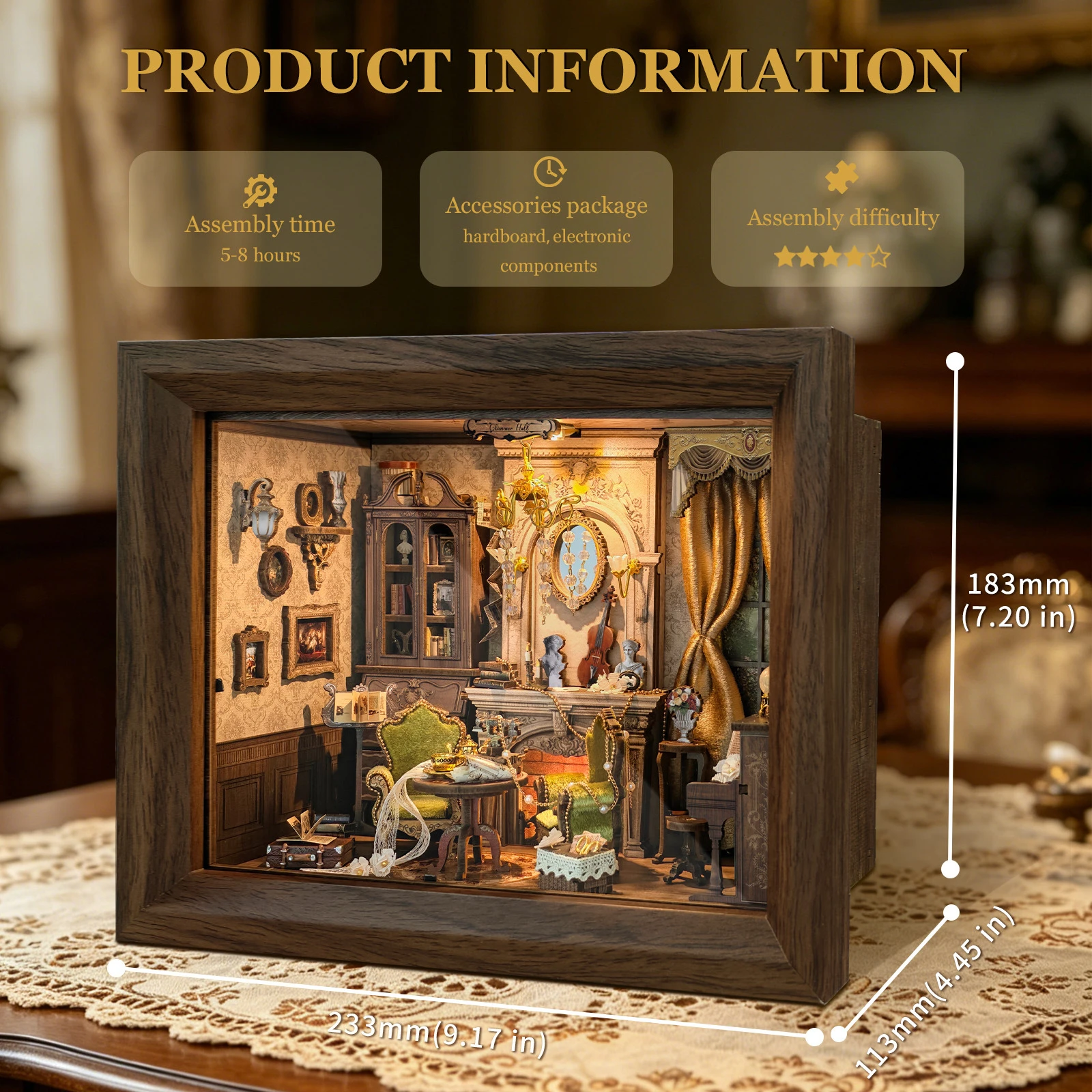 kx_1601843633906-4 پازل چوبی سهبعدی Hmaileon مدل Glimmer Hall با قاب عکس و لامپ LED (ارسال 15 روز کاری)