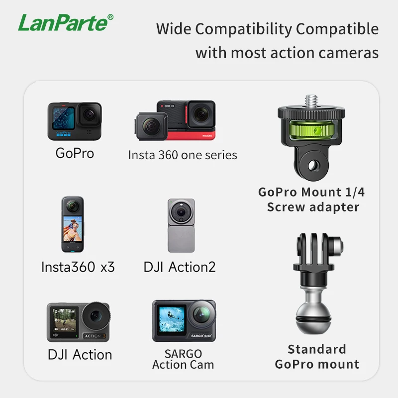 kx_1601238854996-4 پایه دوربین اکشن با آداپتور دو شاخه آلومینیومی مدل LanParte (ارسال 15 روز کاری)